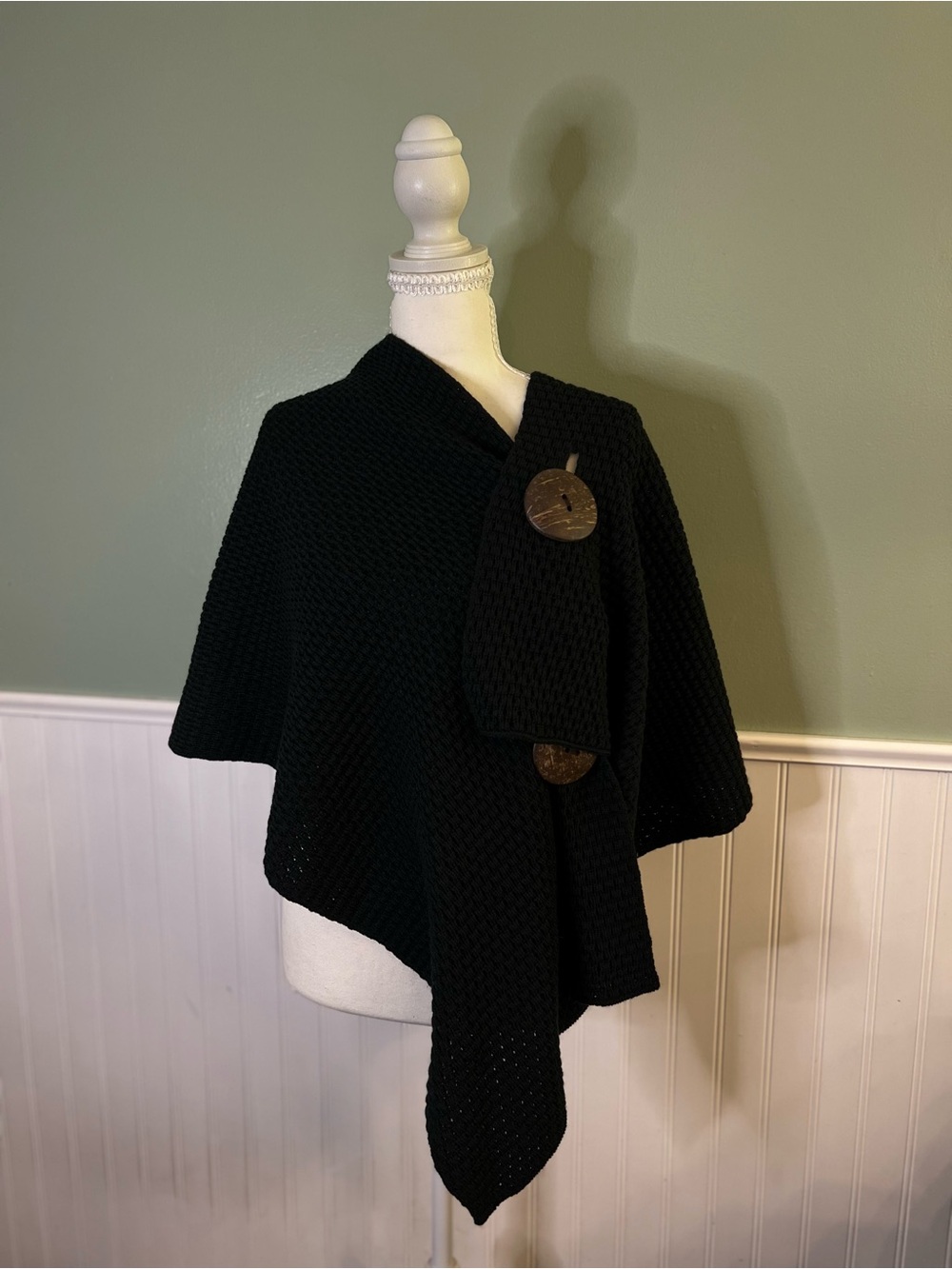 Like New- All Dazzed Up Black Knit Buttoned Adjustable Fit Shawl Wrap.